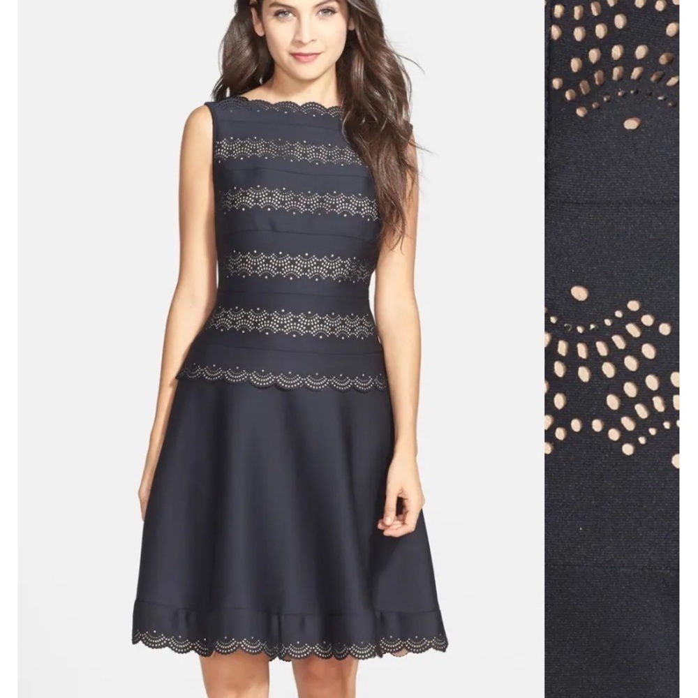 Tadashi Shoji Neoprene Laser Cut Dress New